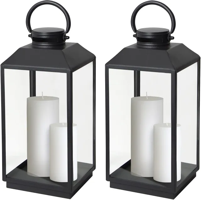 KS Verlichting Set van 2 Newport Windlicht Zwart Medium