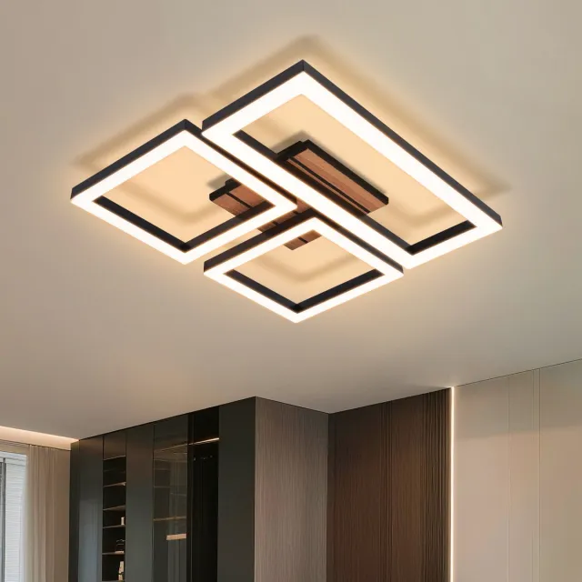 NETTLIFE LED Plafondlamp - Keukenlamp Zwart - 21W - 3000K Warmwit - Hoekig Ontwerp - Houtlook - Modern Plafondlicht - Voor Woonkamer Slaapkamer Kantoor Gang