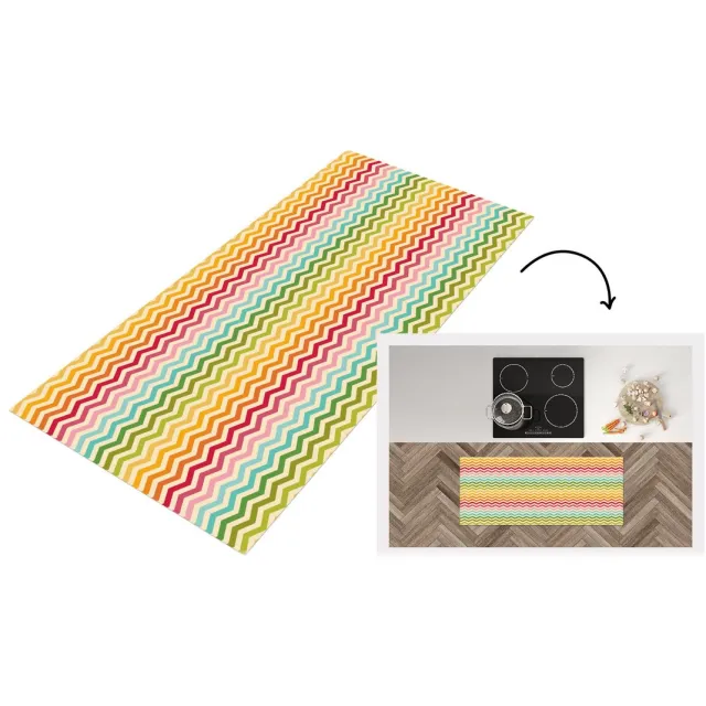 KitchenYeah Keukenloper - Keukenmat vinyl Patroon - Regenboog - Retro - Keukenmatten loper - Keuken vloerkleed tapijt, foto 2