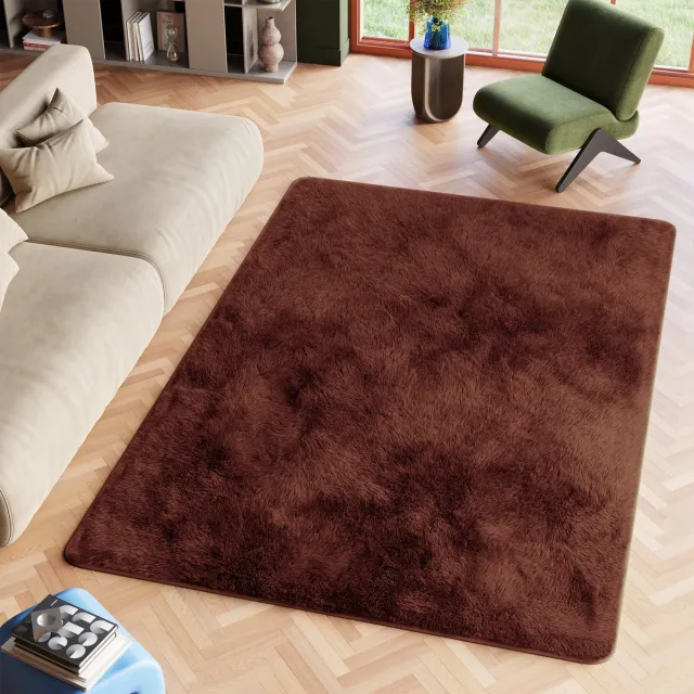 Tapiso Silk Vloerkleed Bruin Hoogpolig Woonkamer Slaapkamer Tapijt Maat- 140x200