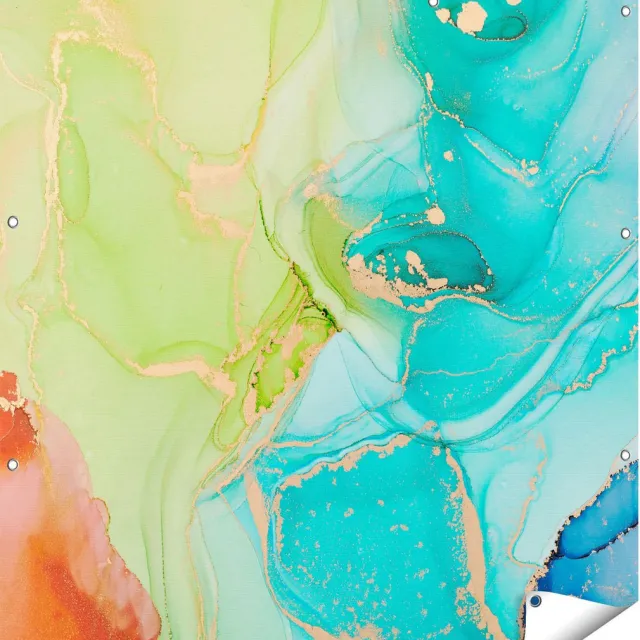 Gards Tuinposter Abstracte Kunst - Kleurrijke Marmer - 110x110 cm - Tuindoek - Tuindecoratie - Wanddecoratie buiten - Tuinschilderij Multikleur
