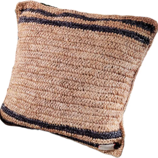 Yoshiko Home Yoshiko - Lama - Raffia Sierkussen - Kussen M 50x50cm - Naturel/Antraciet