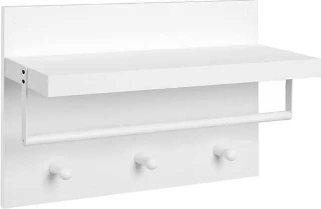 MAZAZU MIRA Home Wandkapstok met Plank en Ophangstang - Kapstok Muur met 3 Knoppen - Wit - 60x21,5x40 cm