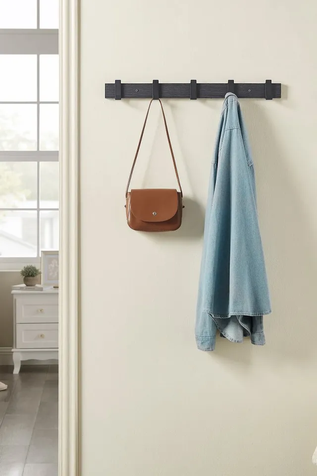 MAZAZU MIRA Home Wandkapstok Zwart met 5 Haken - Kapstok voor Hal en Slaapkamer - Industrieel - 60 cm