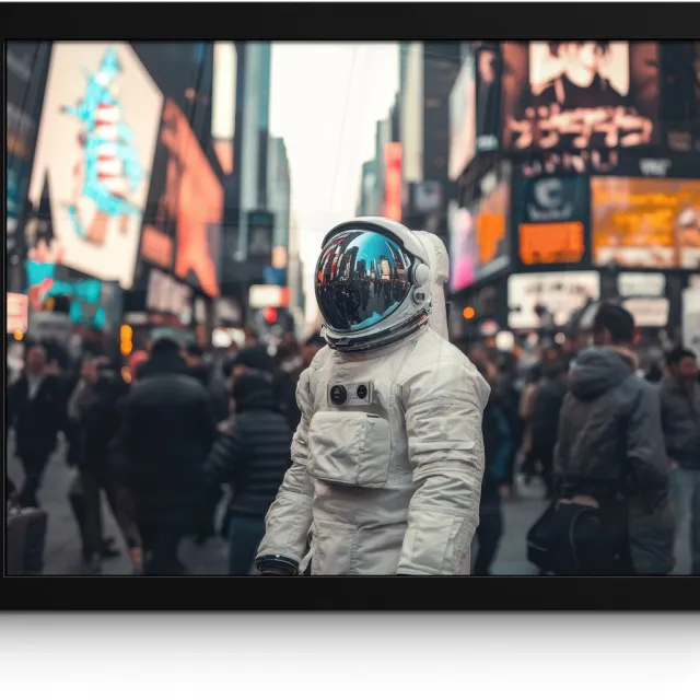 FrameYourWall Poster in lijst - Fotolijst 40x30 cm - Posters - Stad - Mensen - Astronaut - Wit - Posterlijst zwart - Decoratie - Wanddecoratie woonkamer - Muurdecoratie slaapkamer