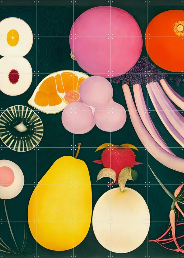 IXXI Fruity Illusion, Artclaud - 100 x 140 cm - Grote wanddecoratie en posters - Kleurrijk, Illustraties, Speels, Abstract, Surrealisme, Keuken Roze