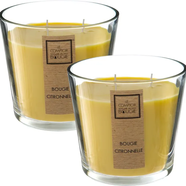 Atmosphera geurkaars - 3x - 500g - citrus/citronella geur - 40 branduren - zomer geur Donkergeel