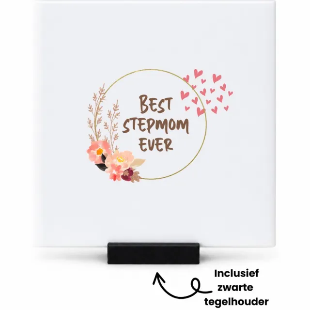 Hacebo Bonusmoeder cadeau - tegeltje met tegelhouder - Stiefmoeder cadeau - tegeltjes met tekst - Bonusmama - Stiefmoeder cadeautjes - Moederdag cadeau - mamacadeautjes verjaardag - liefste mama - Bonusmama - spreuktegels - 10.8x10.8 CM Wit