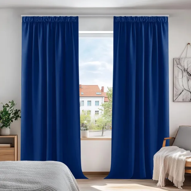 Famanu Verduisterende Gordijnen met Potlood Plooiband, Luxe, Kant en Klaar, voor Slaapkamer, Woonkamer, 140x245 cm (B x H), Royalblauw, 2 stuks