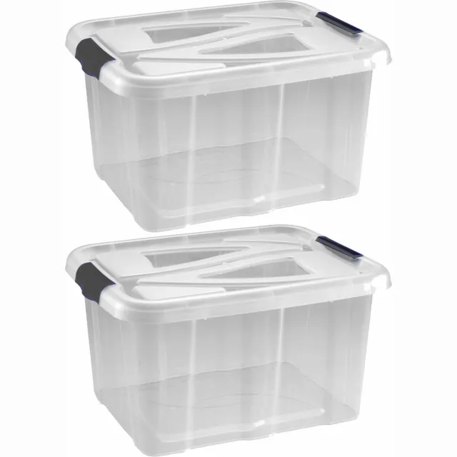 Hega hogar opbergbox - 2x - transparant/zilvergrijs- 30 liter - 49 x 39 x 26 cm - kunststof - opbergdoos - opbergbak