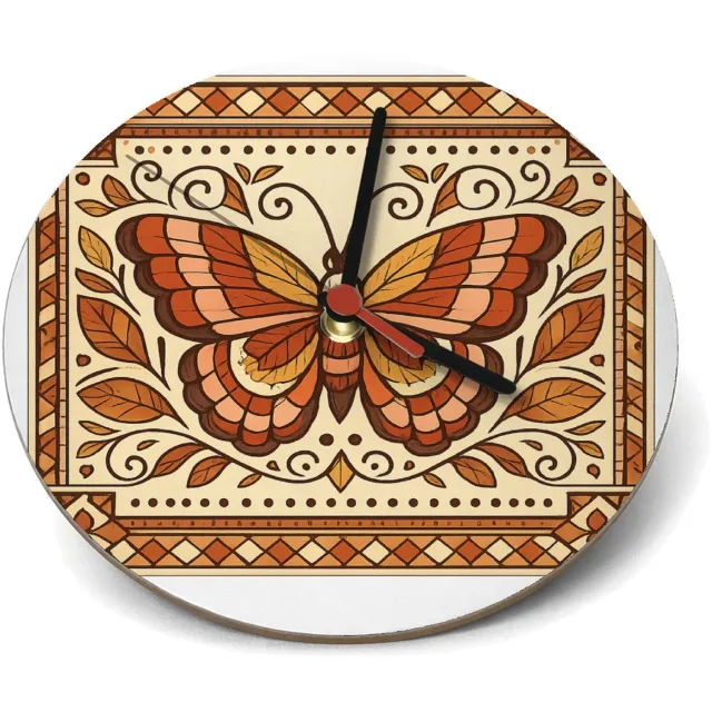 Mr Cadeautjes Klok rond Ø 19 - design Een sierlijke vlinderkompositie met gevouwen vleugels, omrin | cadeau Wit