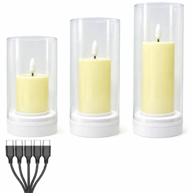 SWGOTA led kaarsen - 1 stuk, diameter 8 cm, hoogte 19,5 cm, warmgeel licht, puntvormige ledlichtbron en transparante cilindermantel