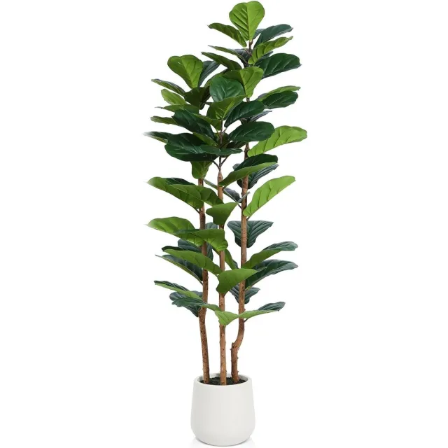 Provento Kunstboom Ficus Lyrata 150 cm, decoratieve hoge kunstplant met pot voor binnen, thuisdecoratie, slaapkamer en balkon. Groen
