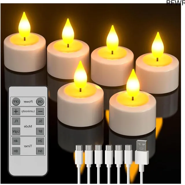 RFWR Oplaadbare LED Theelichtjes met Afstandsbediening en Timer - 6 Packs Vlamloze Kaarsen voor Decoratie Wit