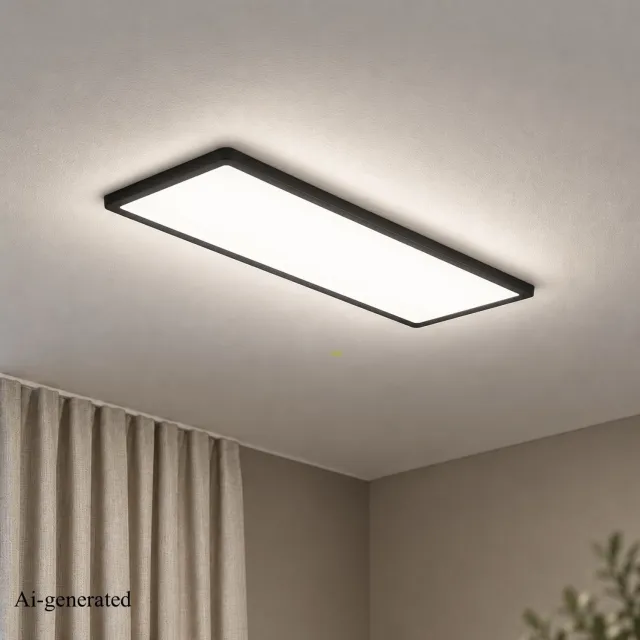 Briloner Slim - Plafondlamp led - plafonniere woonkamer met achtergrondverlichting - keuken lamp met neural wit licht - 22W - 58cm - zwart Zwart (an/uit)
