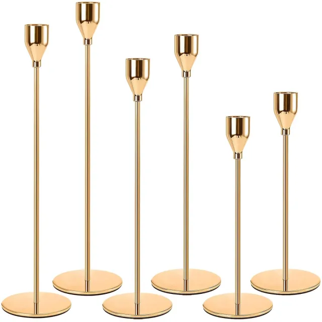 Ibenzoa Gouden Metalen Kandelaars Set van 6 voor Feestelijke Decoratie