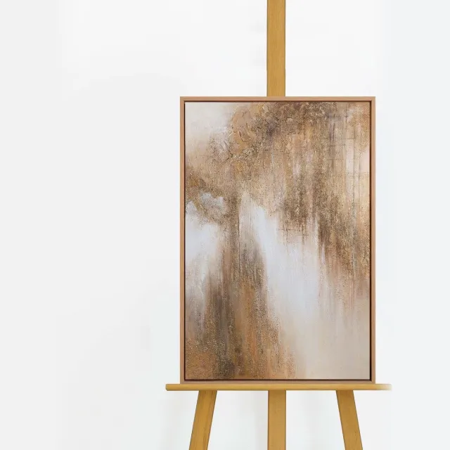 YS Schilderij "Honingnevel" - Handgeschilderd canvas schilderij - Wanddecoratie Abstract - Beige en goud - Handgeschilderd - Muurdecoratie woonkamer - Slaapkamer decoratie - Kamer accessoires - Schilderijen handgeschilderd Wood 60x40