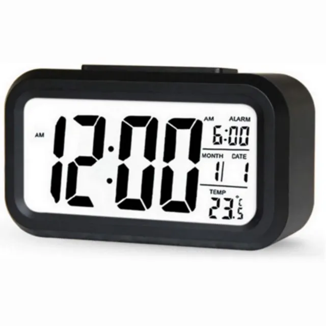 QTTVBTNA LCD Digitale Wekker met Temperatuurweergave, Slimme Reisklok met Sluimerfunctie en Lichtsensor – Compacte Alarmklok voor Slaapkamer, Thuis en Kantoor zwart