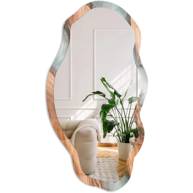 Coloray Houtstroom Spiegel - Bruin Elegante Rechthoekige Wandspiegel - Organische Spiegel - Woonkamer - Abstract - 45x90 cm - Totale afmeting 52x97 cm Houtsoort, Bruin