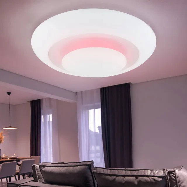 Globo Plafondlamp woonkamer RGB LED kleurverandering afstandsbediening, metaal kunststof, 1x RGB LED, DxH 50x11 cm Wit