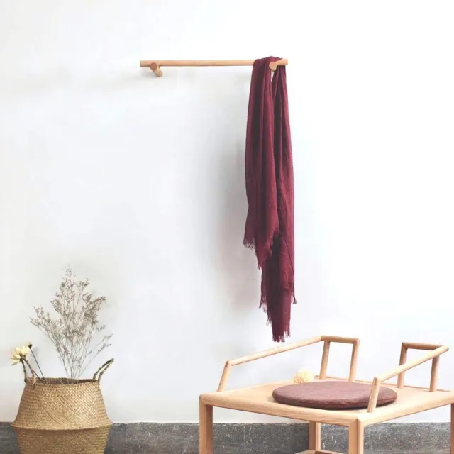 Riokem ® Kledingrek van Beukenhout voor Wandmontage - Minimalistisch en Multifunctioneel Ontwerp, 60 cm natuur