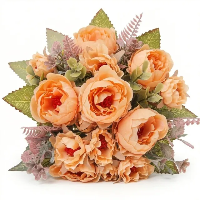 NUVEX Geel oranje kunstbloemen pioenrozen boeket kunstbloemen decoratie voor interieur tafel vaas bruiloft bloemstuk