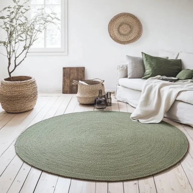 MrCarpet Rond jute vloerkleed groen 120cm Mrcarpet