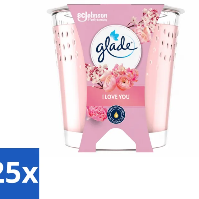 Glade 25 x Glade - Geurkaars I Love You - 100% Raapzaadwas & Vegan - 112 g - Voordeelverpakking - 25 stuks roze