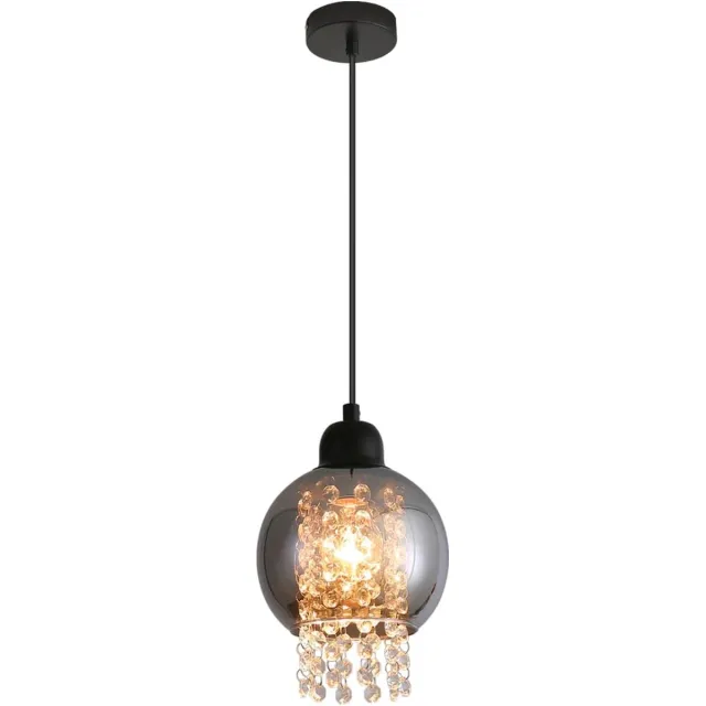 Glitzerlife Hanglampen - 1xE27 - Vintage design - Hoogte verstelbaar - Kristalrauchgrijs glas - Ø15cm - Zwart ijzer - Max 40W - Hanglampen eetkamer woonkamer slaapkamer verstelbaar Diep Zwart