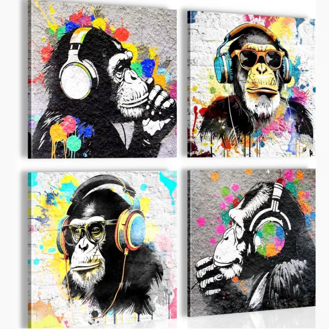 Unyqoos Moderne wanddecoratie set met kleurrijke kunst voor elke ruimte aap met koptelefoon