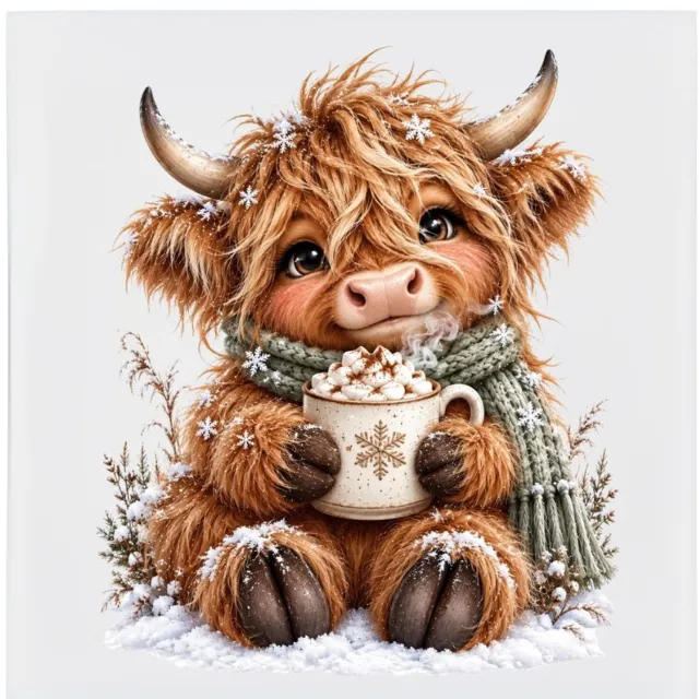 Radey's Keramische tegel - Schotse hooglander koffie kerst 2 - 15 x 15 cm - grappige tegel - spreuktegel - decoratie tegel divers