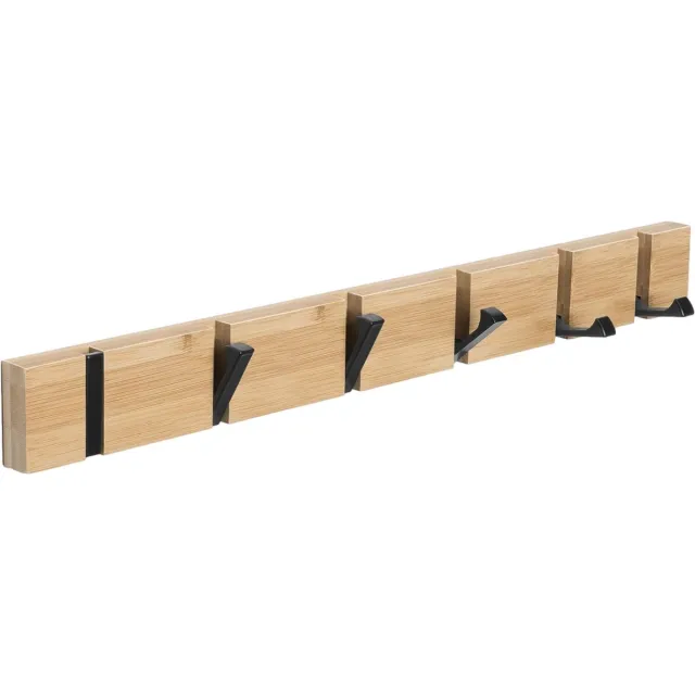 Homium Wandkapstok van bamboe 6 haken - hout - 60 cm - muurkapstok
