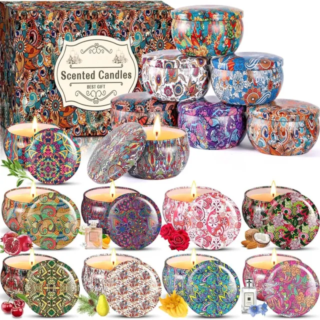 PromoHome Geurkaarsenset - 16 Stuks Natuurlijke Sojawax met Meerdere Aroma's Meerkleurig