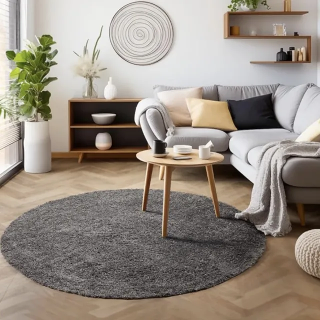 Muratap Basic Rond Shaggy vloerkleed Grijs Hoogpolig- 80 CM Ø
