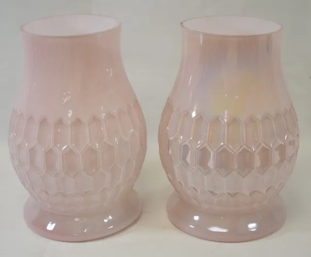 ZoeZo Design 2 stuks - windlicht - kaarshouder - waxinelichtjeshouder - roze - olie effect - glas - H20 x Ø 13 cm roze - parelmoer - olie effect