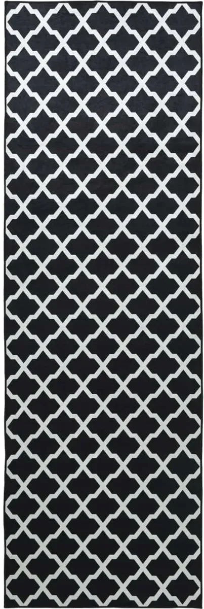 vidaXL Tapijt - Runner - LESAKA - Zwart - en - wit - 100 - x - 100 - cm - Diamantvelvet Zwart en wit