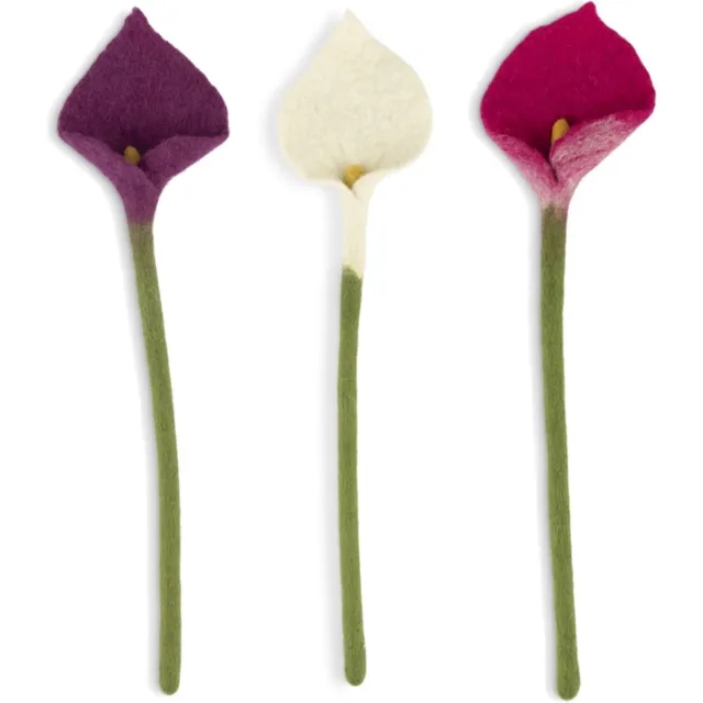 Sjaal met Verhaal Fairtrade Vilt - Bloemen Calla 50cm - Assorti 3 st- Magenta/Paars/Wit - xxcm - Homedeco Calla-Assorti