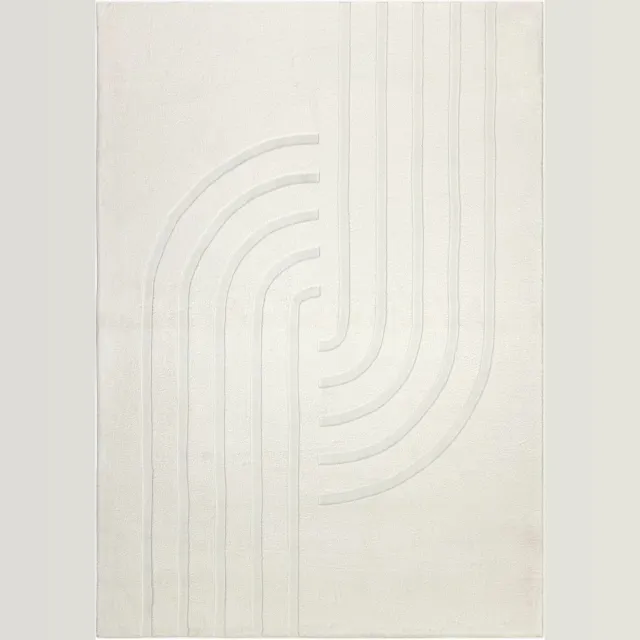 Padiro knus hoogpolig vloerkleed 160 x 230 cm - crème / offwhite - modern geometrisch patroon - voor vloerverwarming - van polyester, wol en katoen
