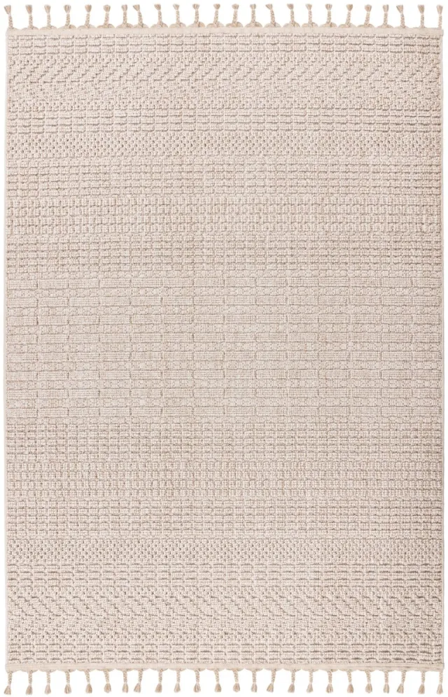 Padiro laagpolig vloerkleed met zachte uitstraling 120 x 170 cm - lichtbeige - modern effen ontwerp - voor vloerverwarming - van polypropyleen en jute