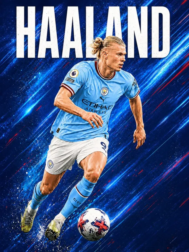 Kleurmedia Erling Braut Haaland Poster - 43 x 61 cm - City Collection - Bekende Voetballer - Geschikt om in te lijsten - Voetbal posters Wit