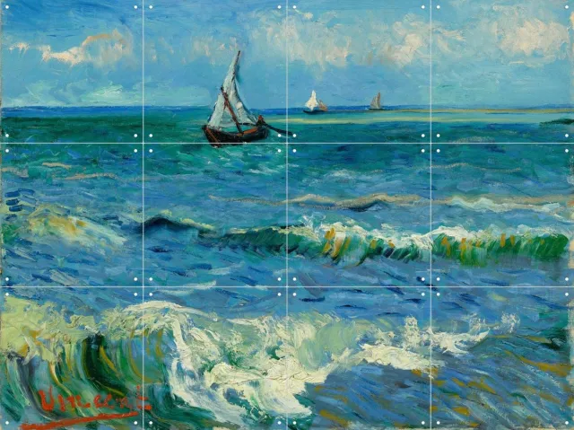IXXI Seascape near Les Saintes-Maries-de-la-Mer (1888), Vincent van Gogh (1853 - 1890) & Van Gogh Museum - 80 x 60 cm - Grote wanddecoratie en posters Lichte tinten / Blauw