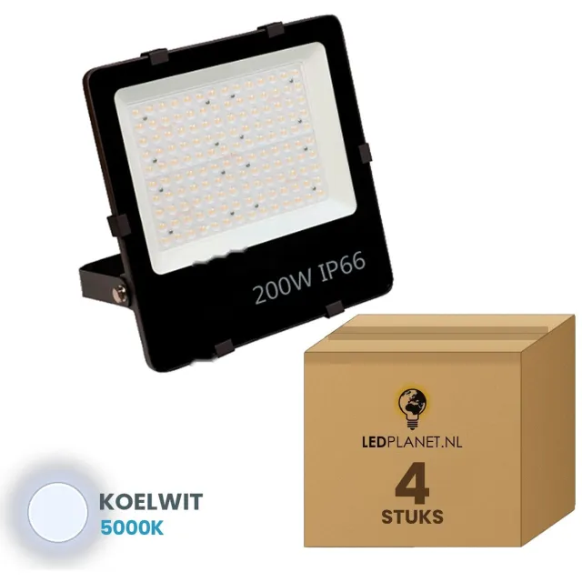 Tsong LED schijnwerper 200W - 4 stuks - Koelwit 5000K - 30.000 lm - 150 lm/W - 90° - IP66