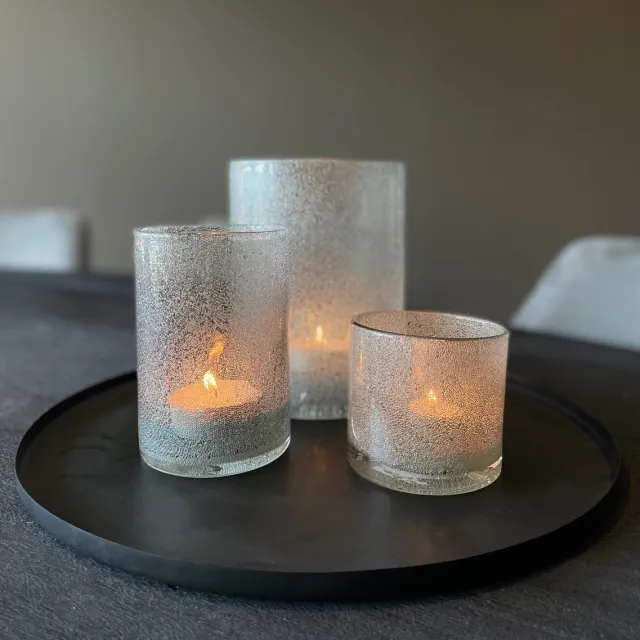 STILL Glazen Windlicht - Zware kwaliteit - Mondgeblazen - Cilinder - Bubbelglas - Dew - Grijs Transparant - 15x20 cm