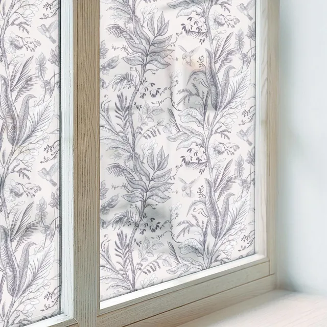 Coloray Privacy Folie Raam - Bladeren en vlinders Anti inkijk Raamfolie Glas in Lood - 200x116 cm - Grijs Melkglas Folie - Zonwerende Raamfolie - Voor de slaapkamer, woonkamer en hal. - Privacy Folie Raam Glas in Lood Grijs - Bladeren en vlinders