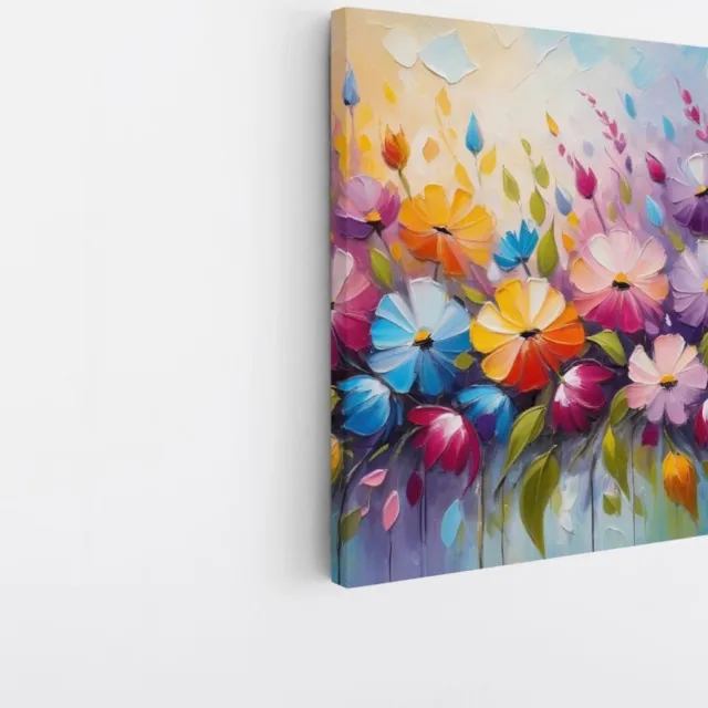 Saammp Canvas Schilderij - Rij van Bloemen - Abstract - 40x40 - Foto op canvas - Wanddecoratie - Muurdecoratie Woonkamer - Kantoor Decoratie Multicolor
