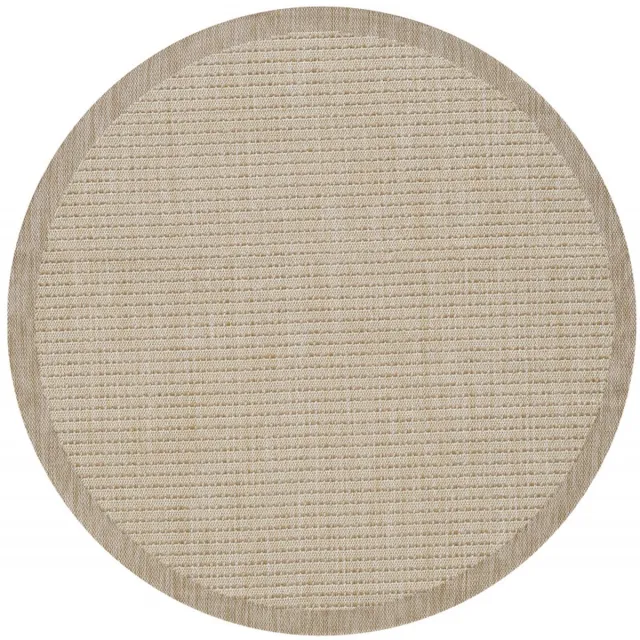 Giza Vloerkleed – Beige met Kader – Laagpolig & Modern – Voor Binnen & Buiten – 120x120 cm rond