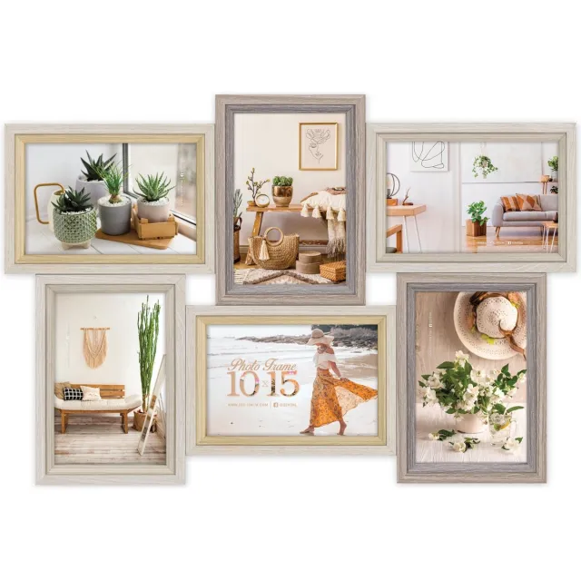 Zep Houten Multi Fotolijst ZARA 6Q in bruin tinten voor 6 foto's 10x15 (afmeting 47x32 cm) - VZ662