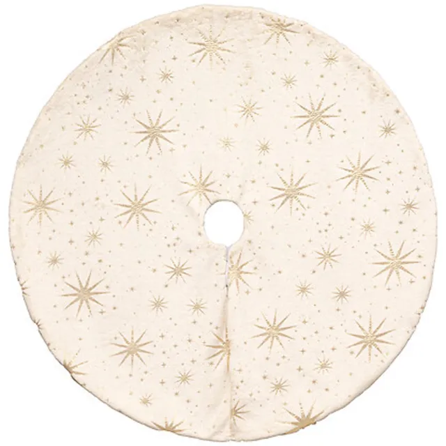 Feeric lights & Christmas Feeric christmas Kerstboomrok - wit met gouden kerststerren - D90 cm - polyester - kerstboom kleed - kerstversiering