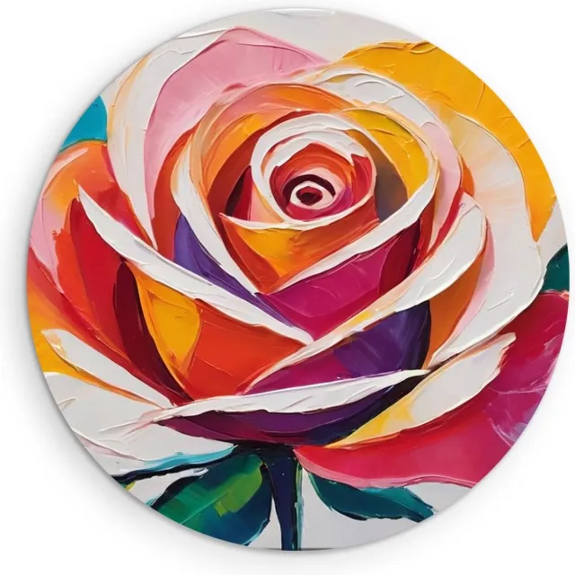 Saammp Muurcirkel Hout - gekleurde Roos - Bloemen - Abstract - Ø 60 - Wandcirkel - Wanddecoratie Cirkel - Muurdecoratie Woonkamer - Kantoor Decoratie