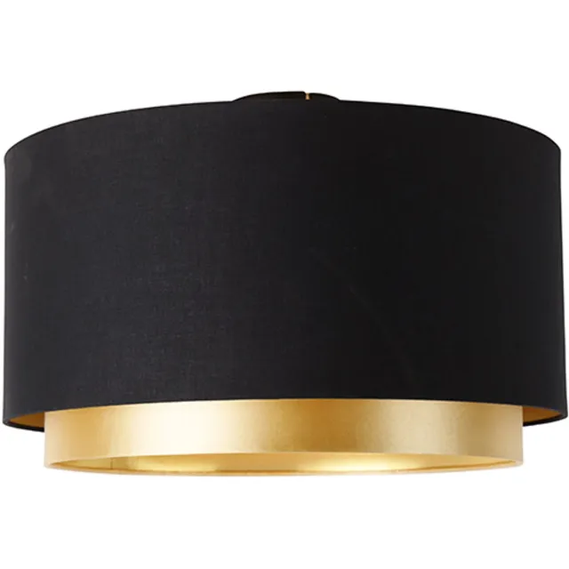 QAZQA shade-duo - Moderne Plafondlamp met kap - 1 lichts - Ø 47 cm - Zwart Goud - Woonkamer | Slaapkamer | Keuken
